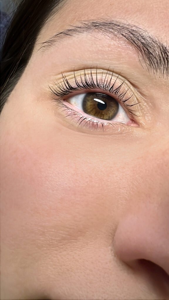 Brow lamination close-up with defined brow texture and clean shape