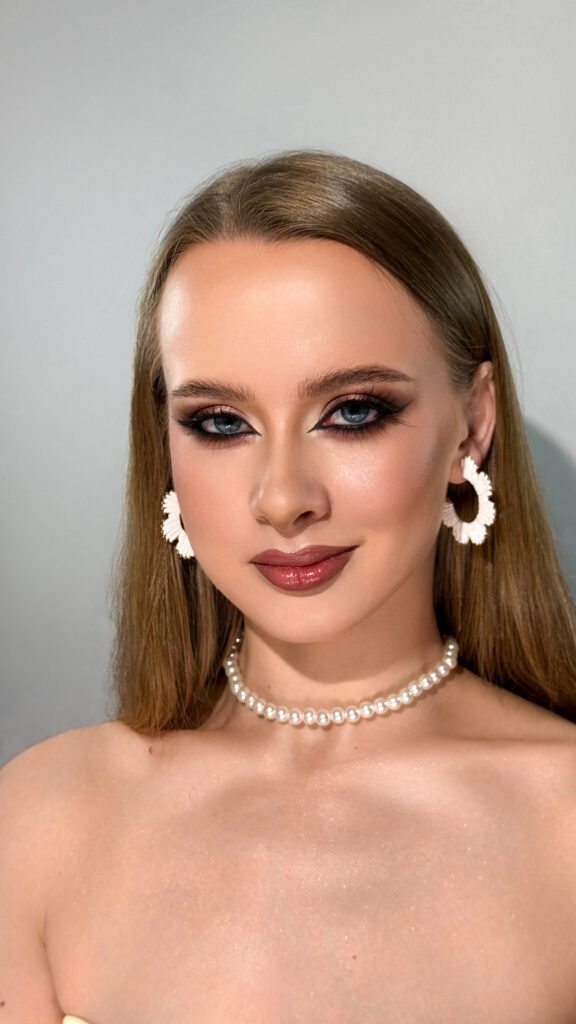 Evening & Prom Makeup - Soft Glam with Winged Liner 2 Front view of evening and prom makeup with defined eyes and polished skin